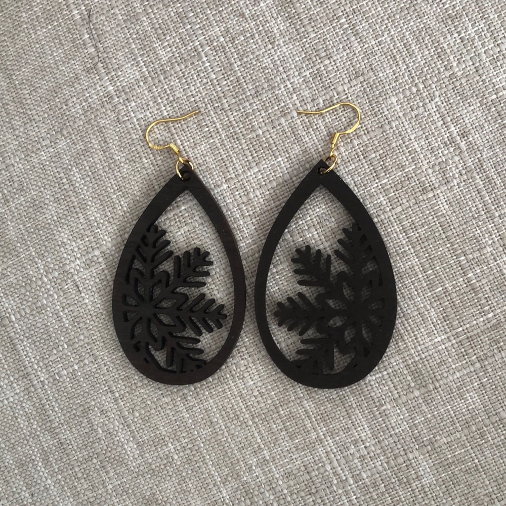 Gold plated Sterling Silver Wooden Snowflake Earrings